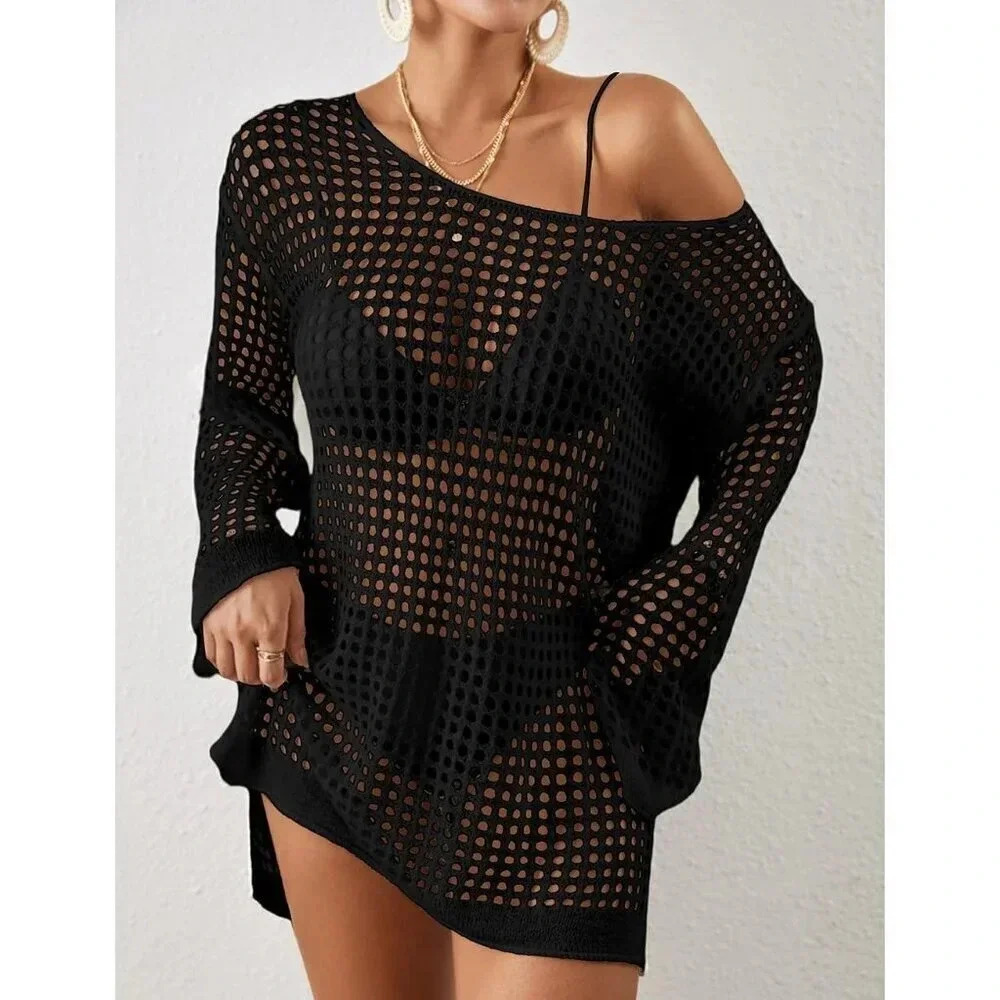 Bsubseach Women Crochet Crop Top Hollow Out  Beach Cover Ups Summer Outfits - Picture 2 of 6